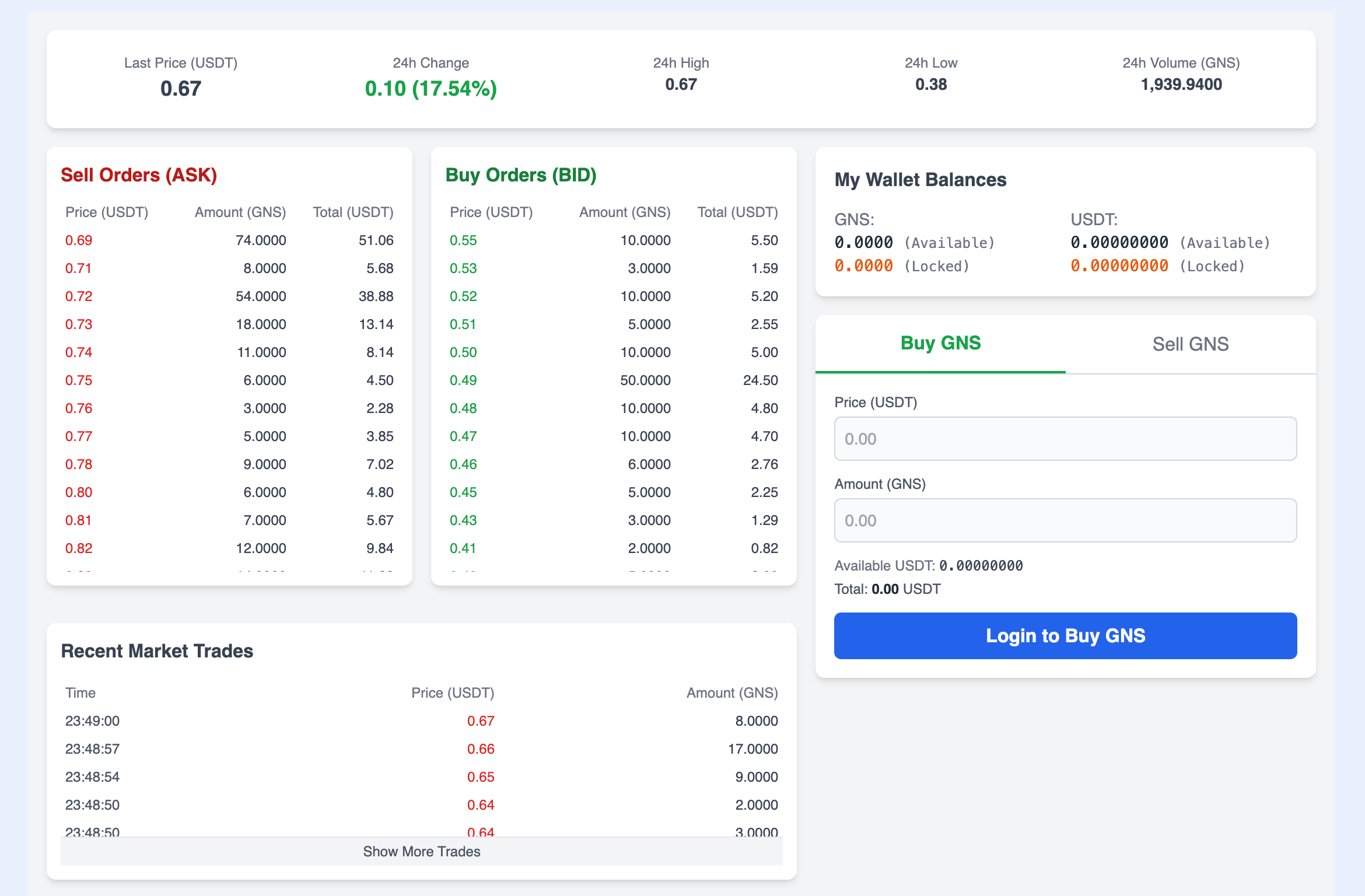 Genesis Exchange Interface